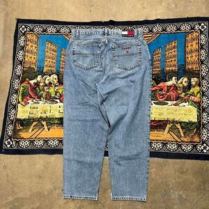 Tommy Hilfiger blue denim jeans Size 38x32 Baggy loose fit  embroidered y2k